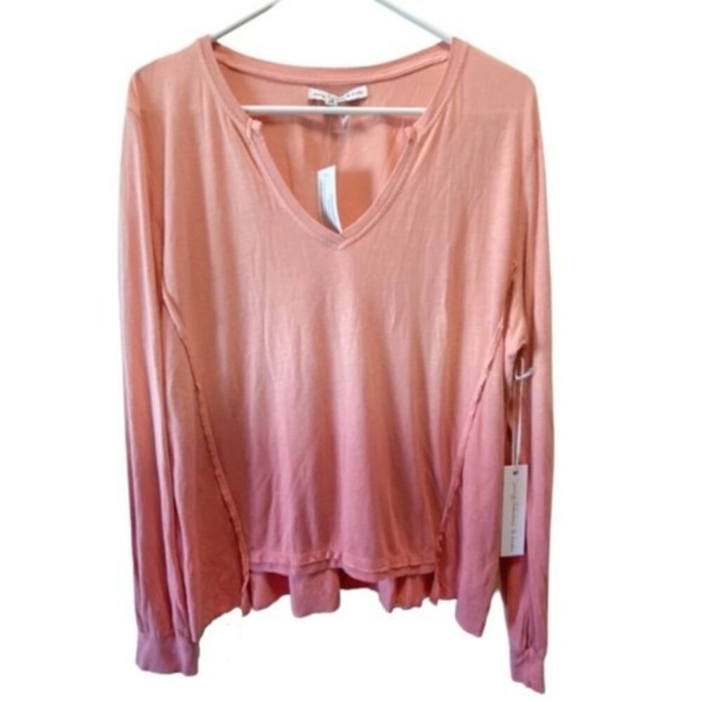 Young Fabulous & Broke Ombre Tie Dye Casual Loose V-Neck Long Sleeve Shirt (NWT)